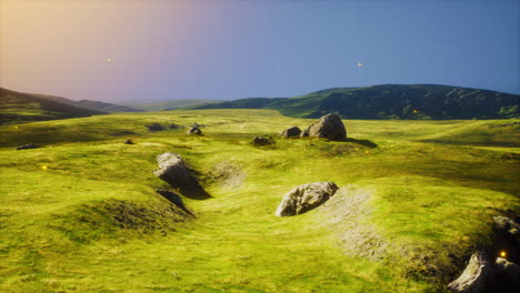 green meadow on the background of the mountains