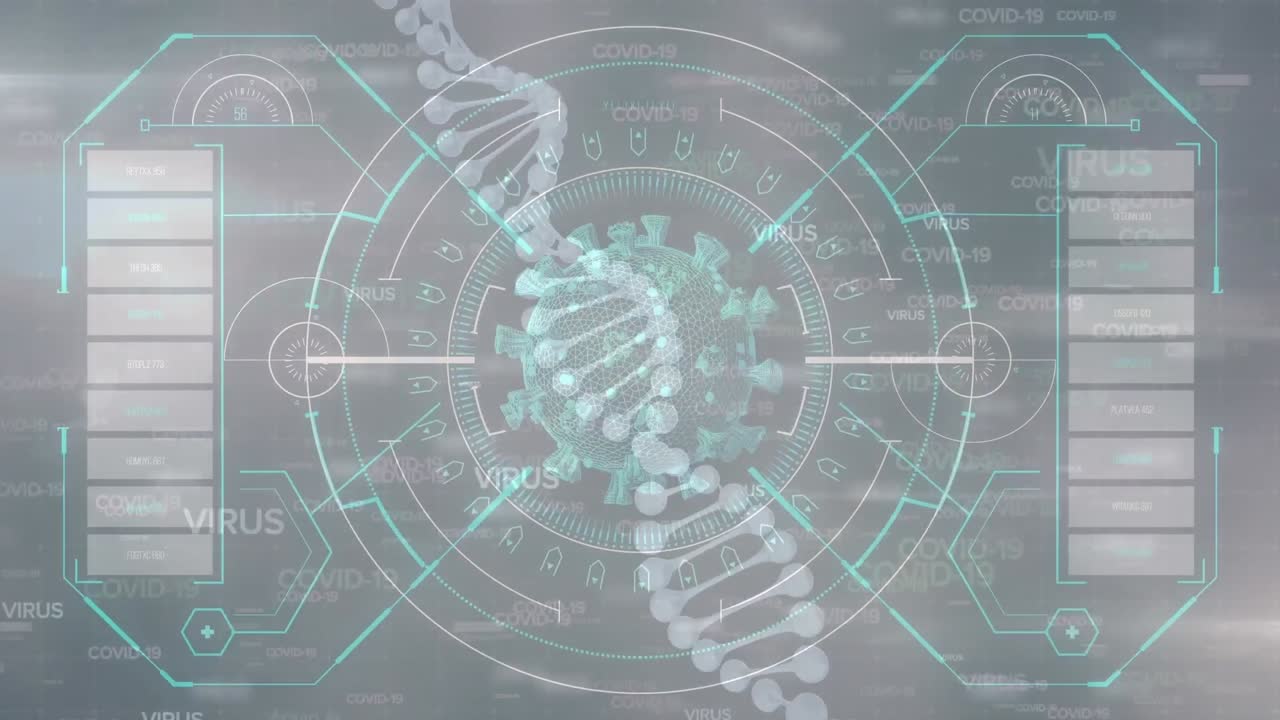 디지털 스크린에서 dna를 통해 코로나 세포의 애니메이션