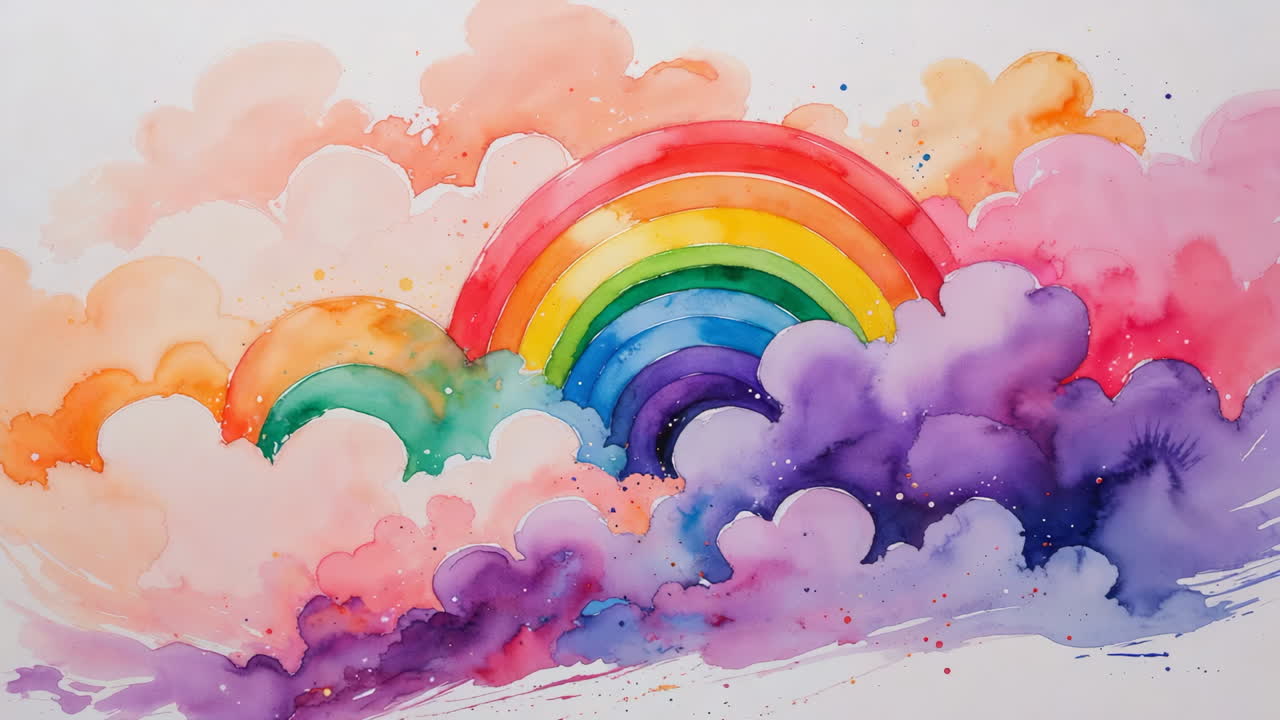 Colorful Watercolor Rainbow with Pastel Clouds