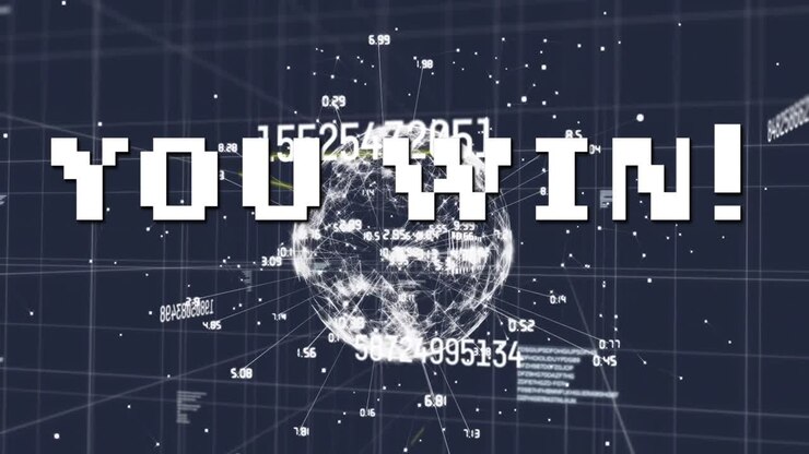 You win text over multiple changing numbers and spinning globe against blue background