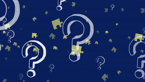 animation of question marks and puzzles over violet background