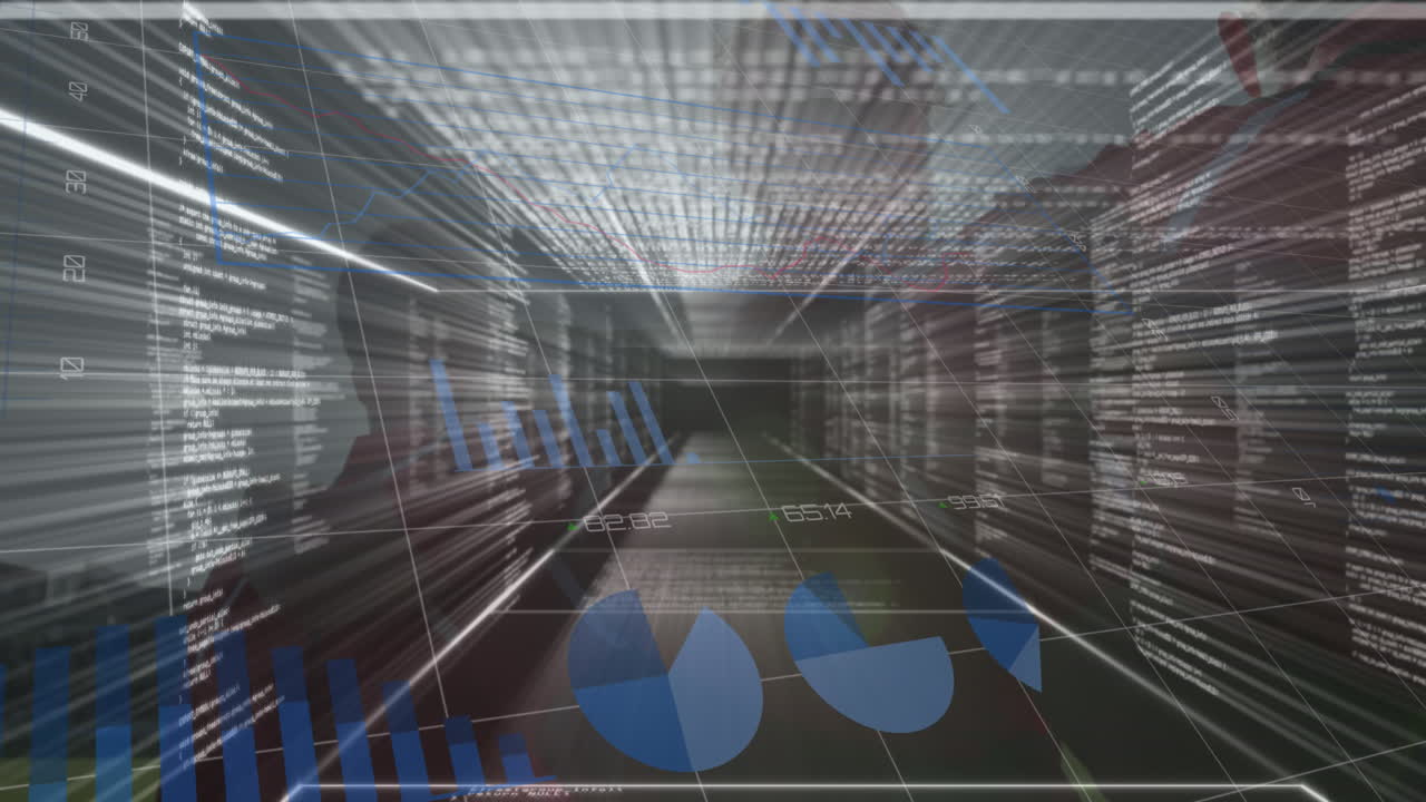 Animation of statistics and data processing over rugby player in sports stadium