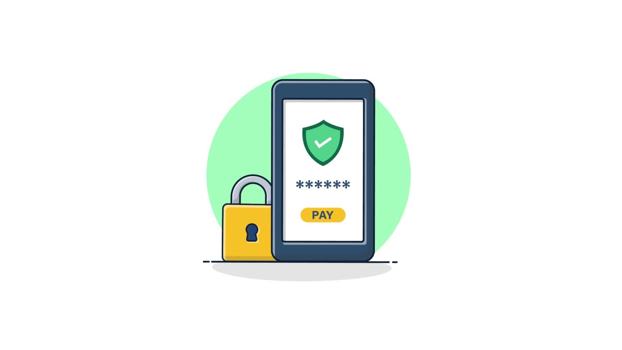 Animated Illustration of Secure Mobile Payment with Padlock