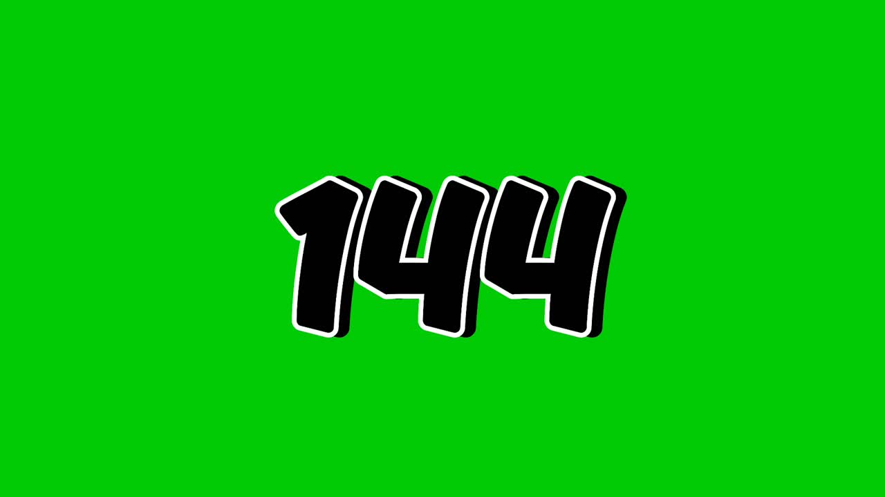 Number 144 symbol sign animation motion graphics cartoon on green screen background. Black color number reveal on smoke,for video number for video elements