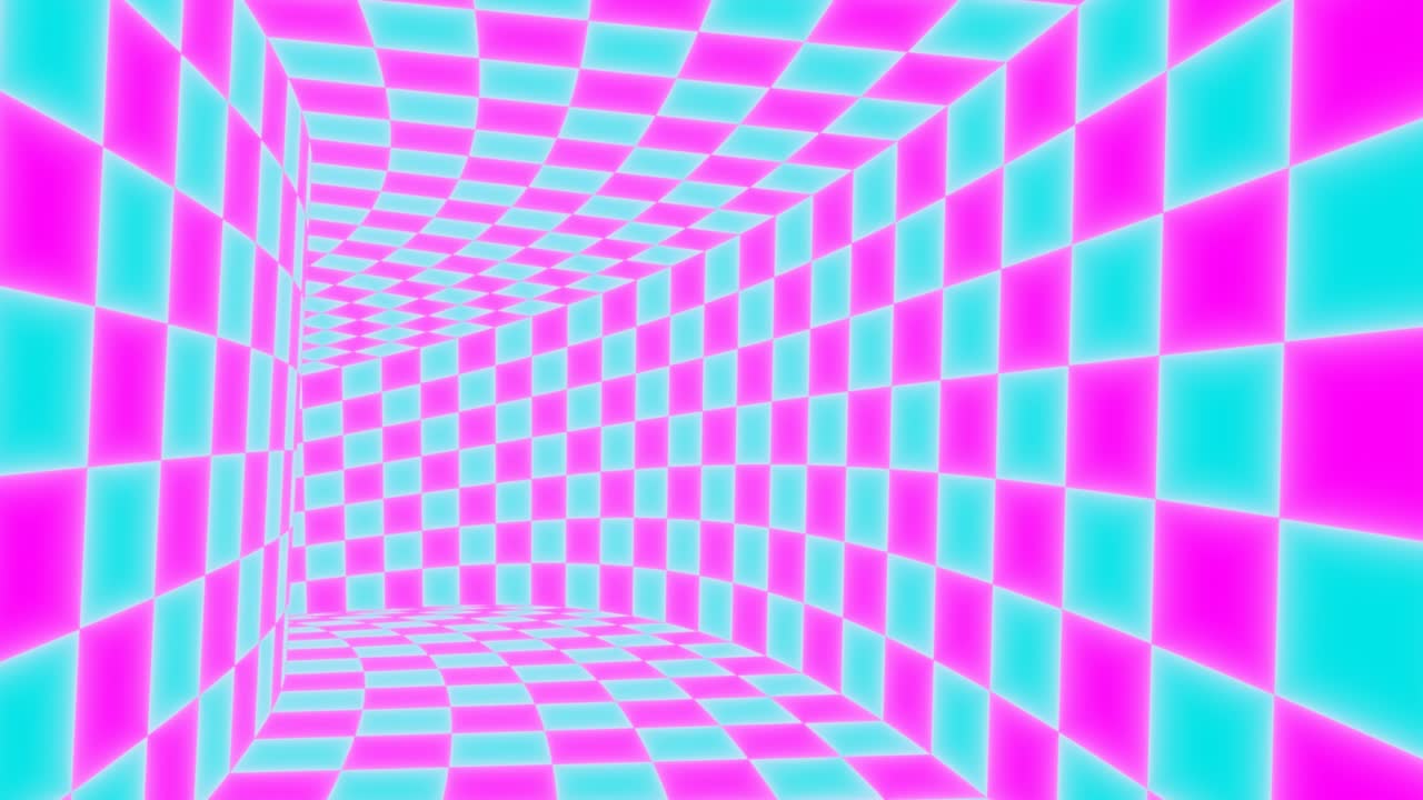vuelo rosa y azul vaporwave estética tablero de ajedrez túnel curvo - 4k sin costuras vj bucle de movimiento animación de fondo