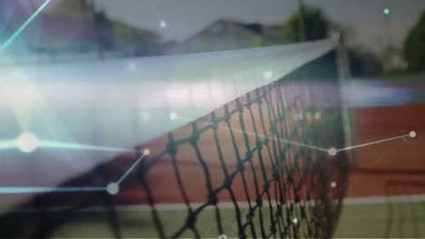 Animation-Des-Netzwerks-Von-Verbindungen-über-Tennisball-Auf-Dem-Tennisplatz