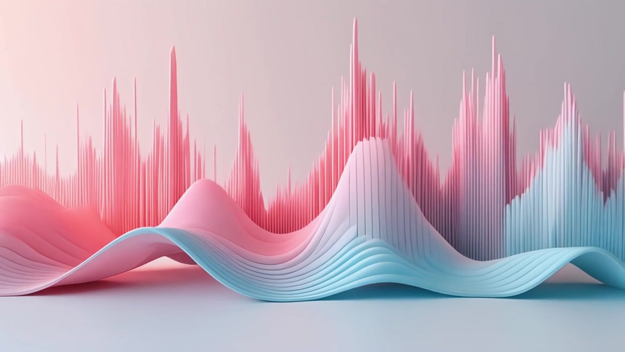 Abstract 3D Waveform Animation with Pink and Blue Gradient Bars