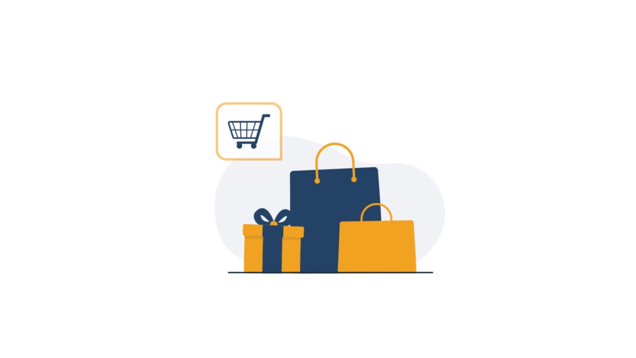 Borse della spesa animate, confezione regalo e icona del carrello per l'e-commerce
