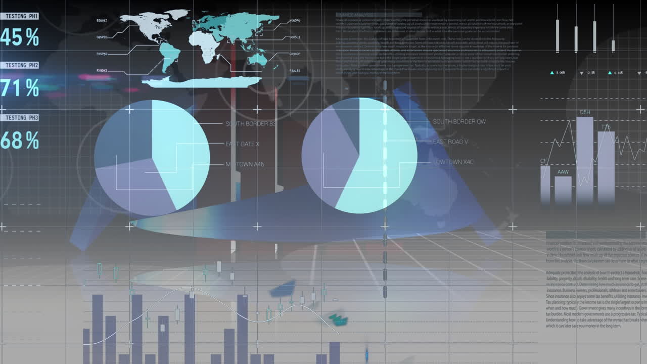 Animation of financial data processing over world map