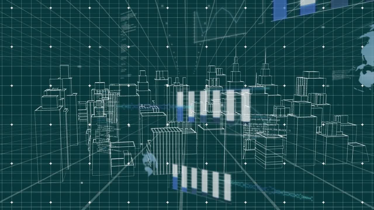 Animation of data processing over city