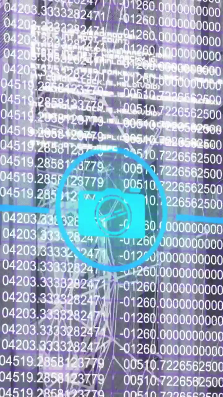 Animation of connected media icons over data processing and communication network on grey background