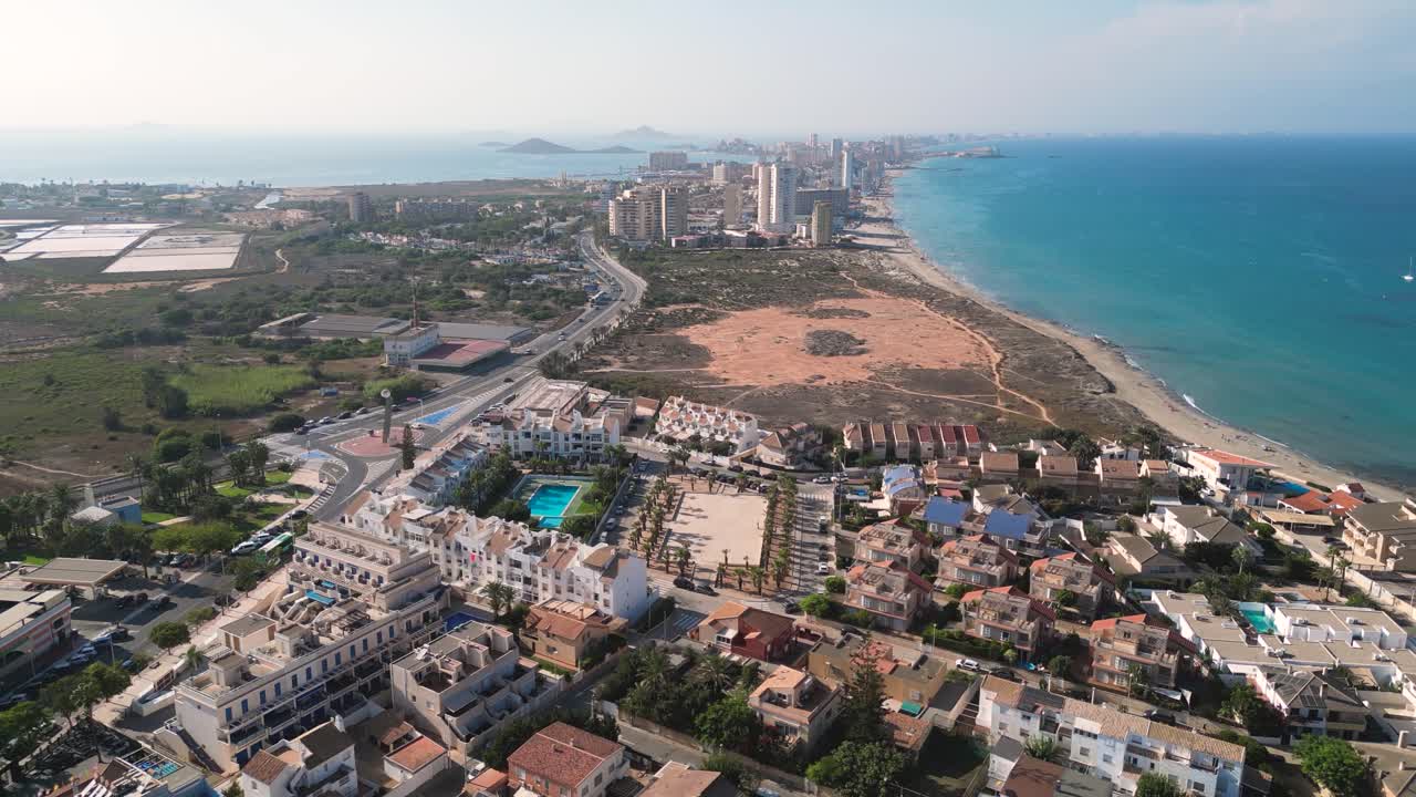 Aerial view of a residencial area in the coast side of Murcia region, Cabo de Palos, a touristic destination in Cartagena - Spain