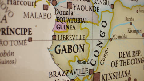 close-up of a map showing gabon and neighboring central african countries