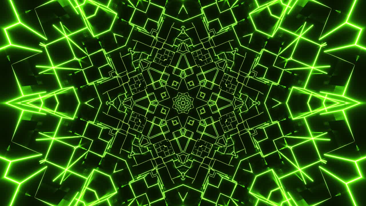 Zelené a černé abstraktní pozadí s kruhovým designem. Kaleidoskopická VJ smyčka.