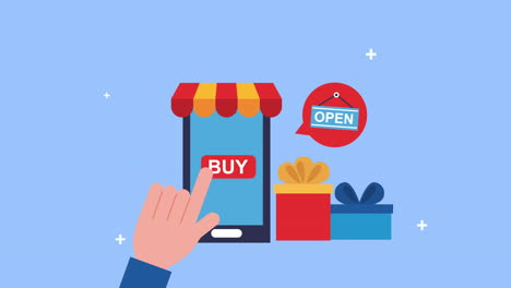 hand using smartphone with gifts ecommerce