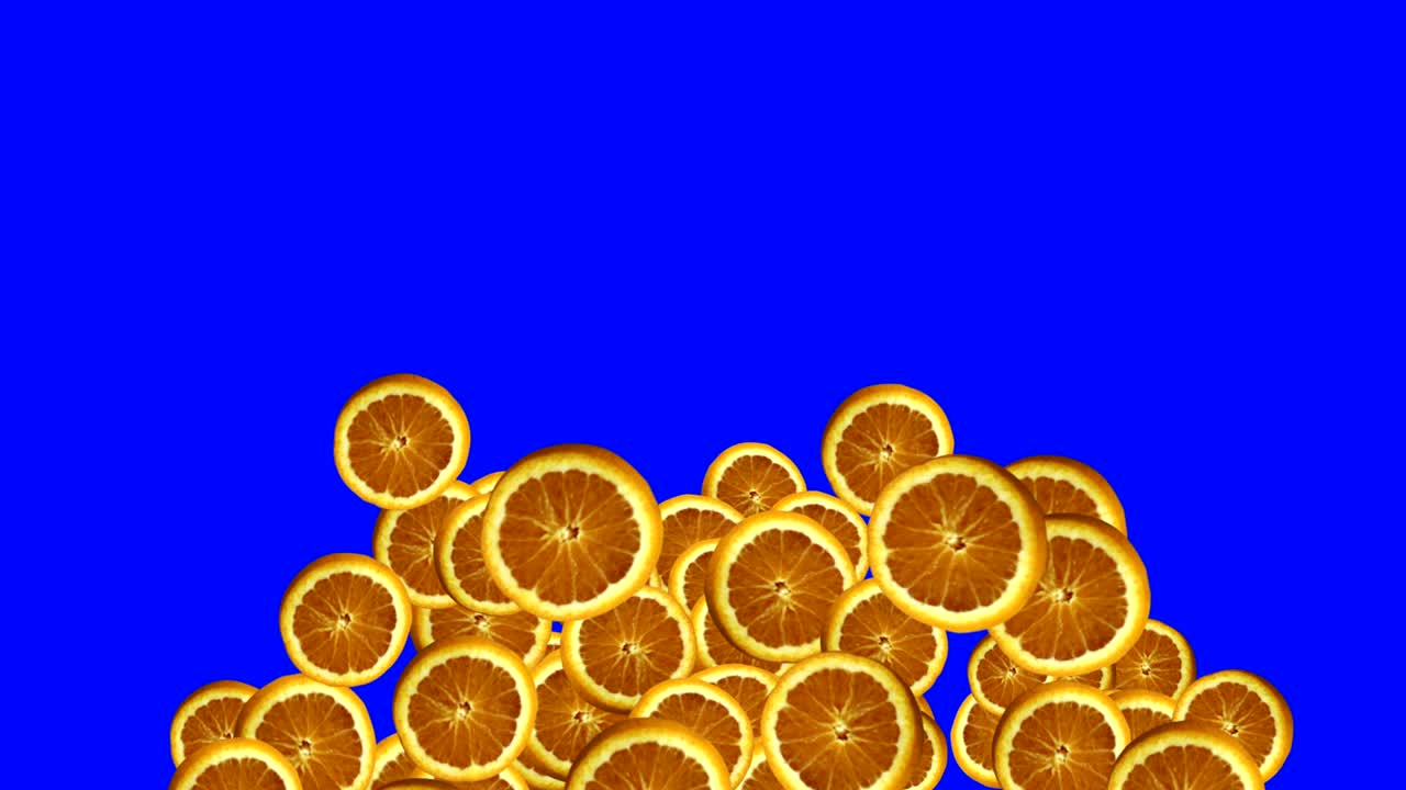 오렌지 과일 슬라이스 파란 화면에서 전환 애니메이션 크로마 키