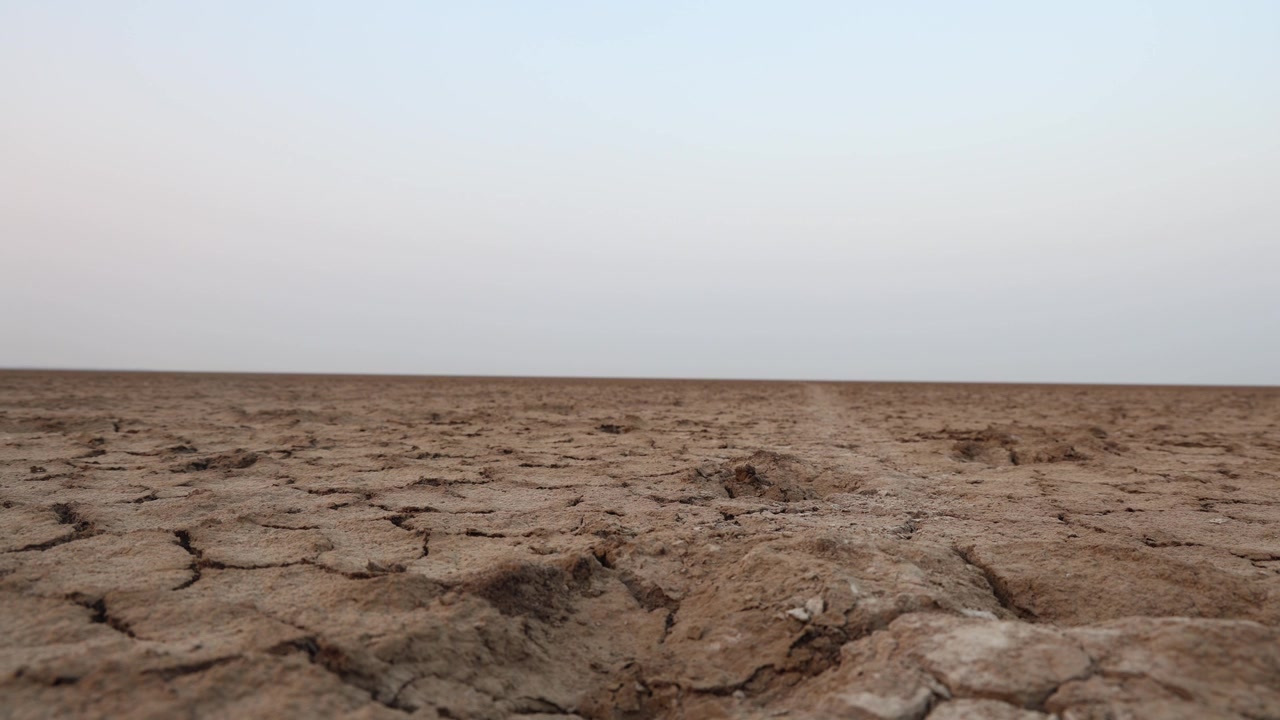 man walking at dry cracked farm fields close up view from low angle