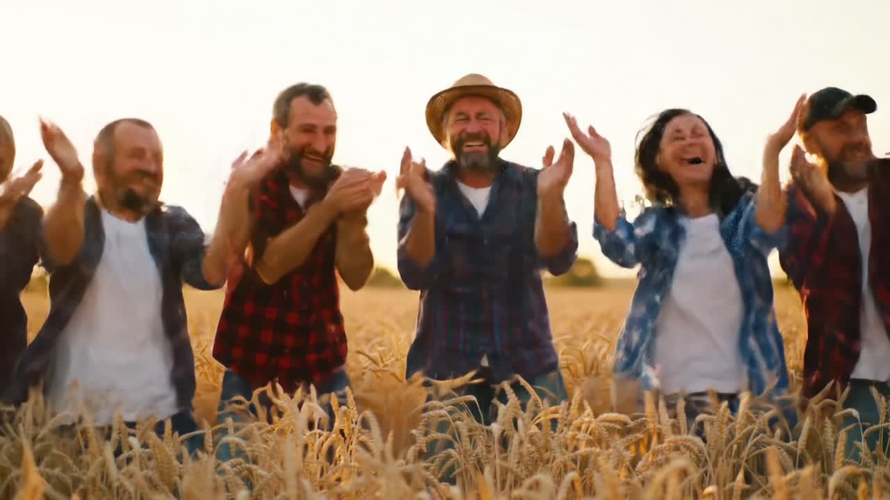 Harvest Celebration Brings Joy and Laughter in a Golden Wheat Field at Sunset