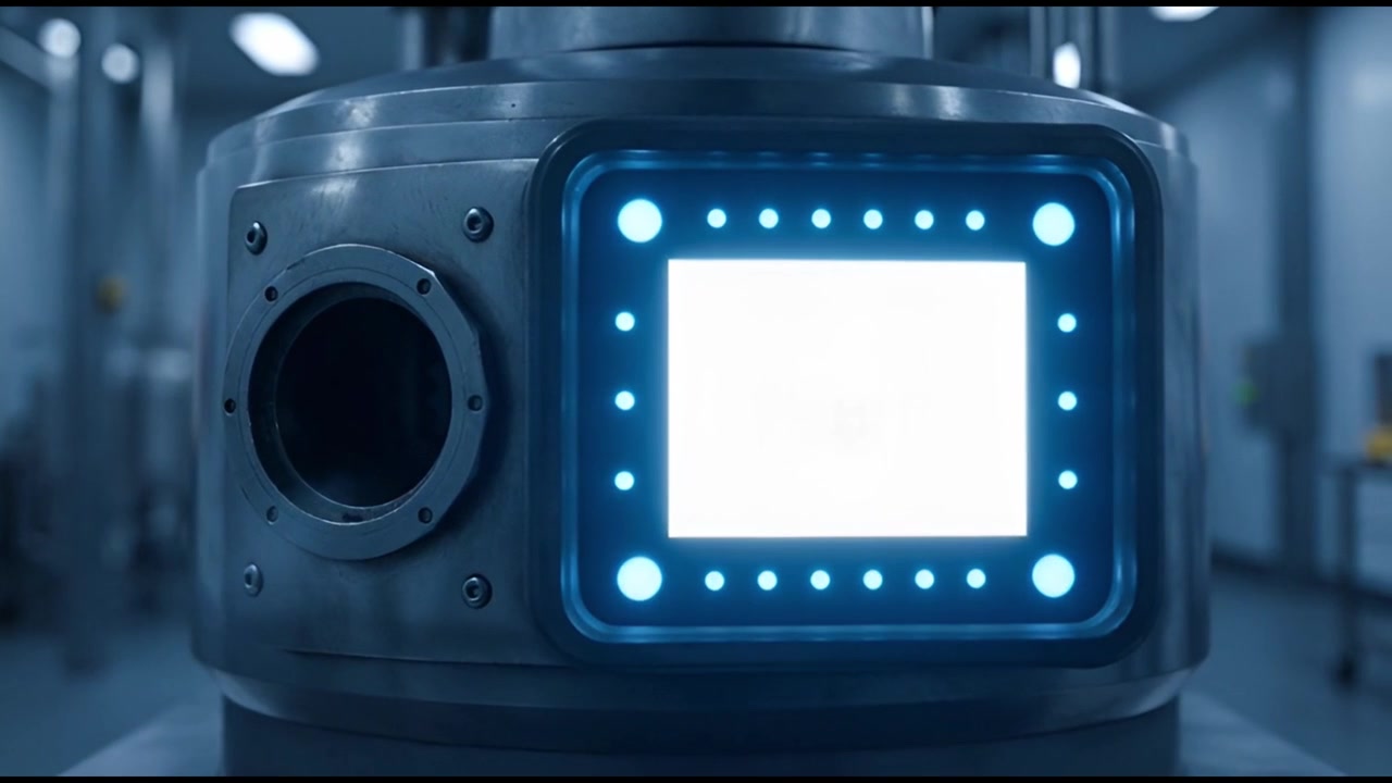Panel de control de máquina industrial futurista iluminándose