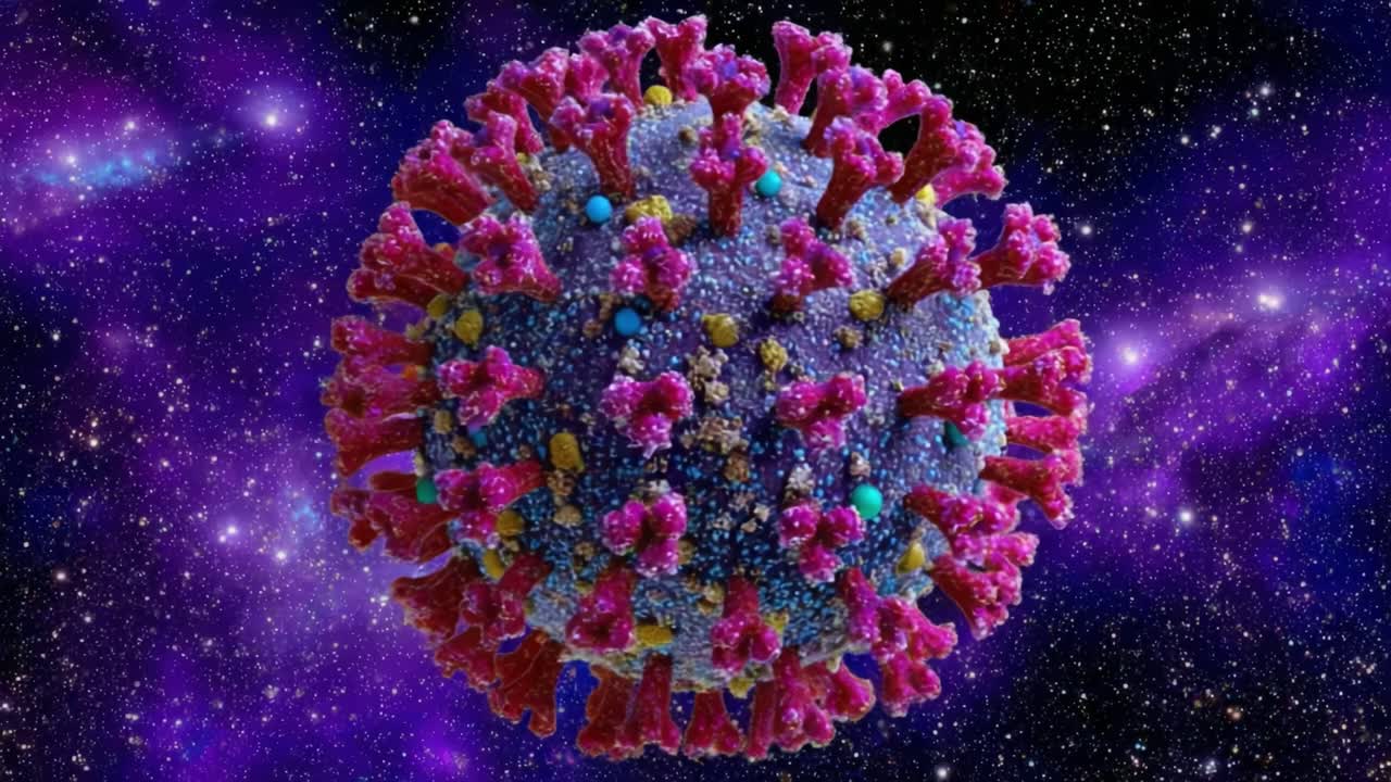 Visual Representation of a Virus in Space: Exploring the Intricate Structure and Complex Design of a Novel Pathogen Surrounded by Cosmic Elements