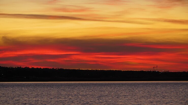 Sunrise one a lake Torrevieja Spain colourful sky