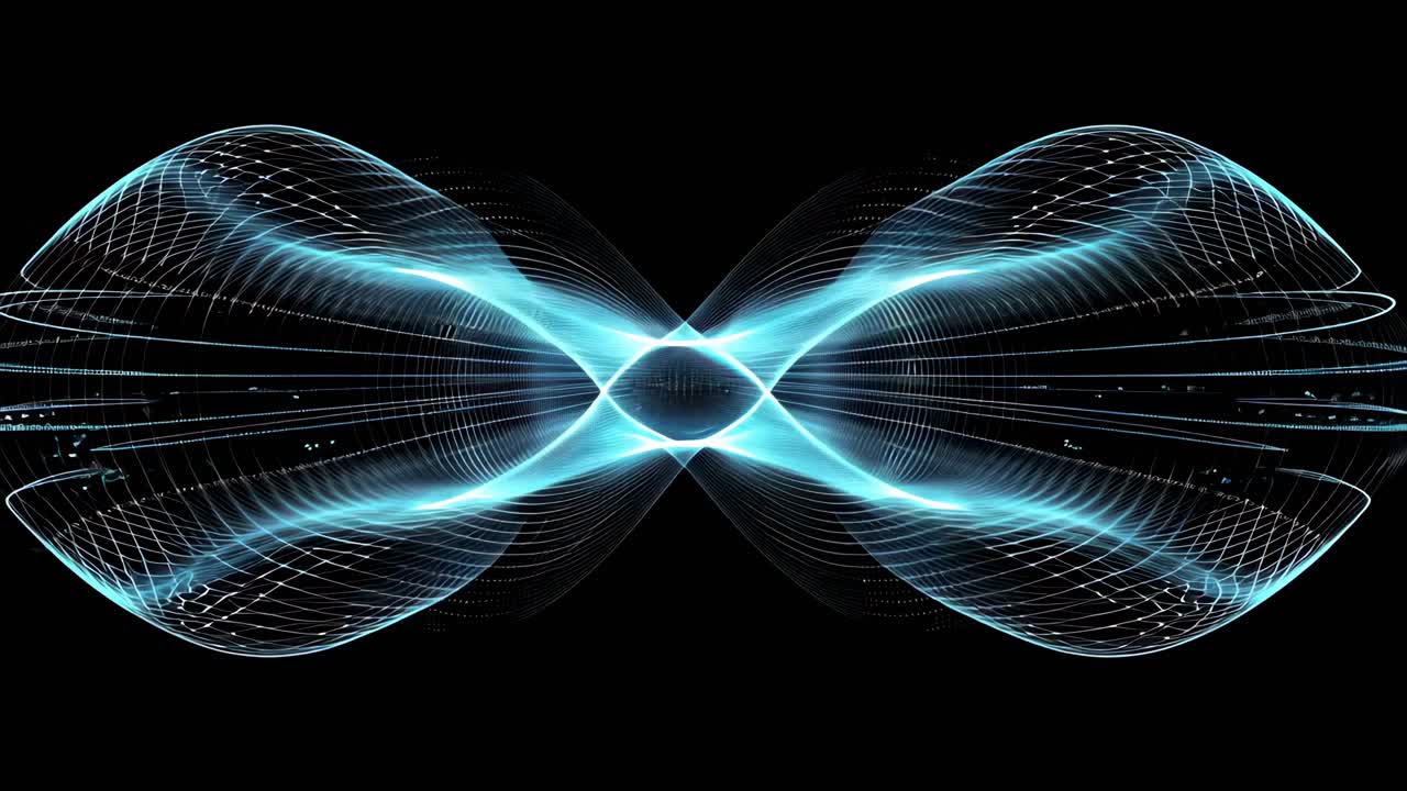 Abstract digital waveforms in blue on a black background, captured from a frontal angle
