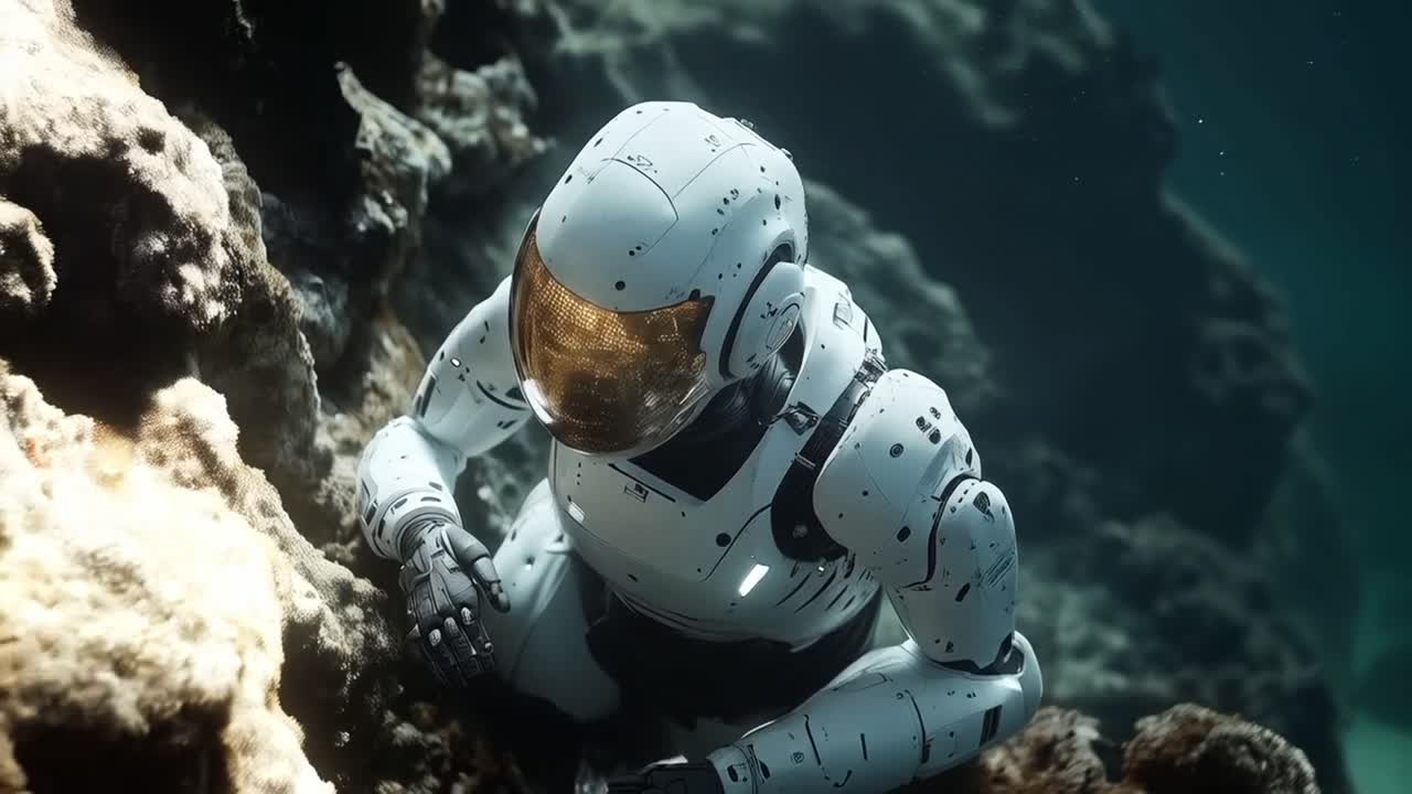 Astronauta submarino explorando un arrecife de coral