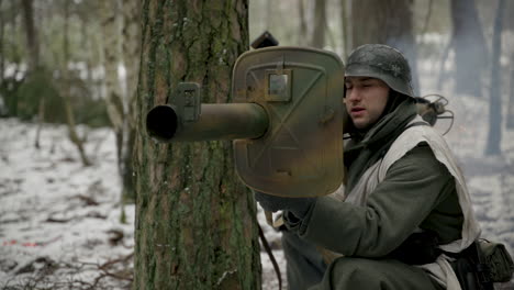 wwii german soldier in winter forest