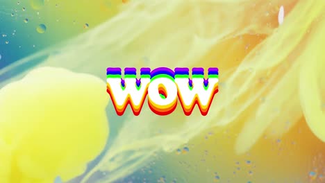 animación de texto wow sobre un primer plano de líquido y bolas.