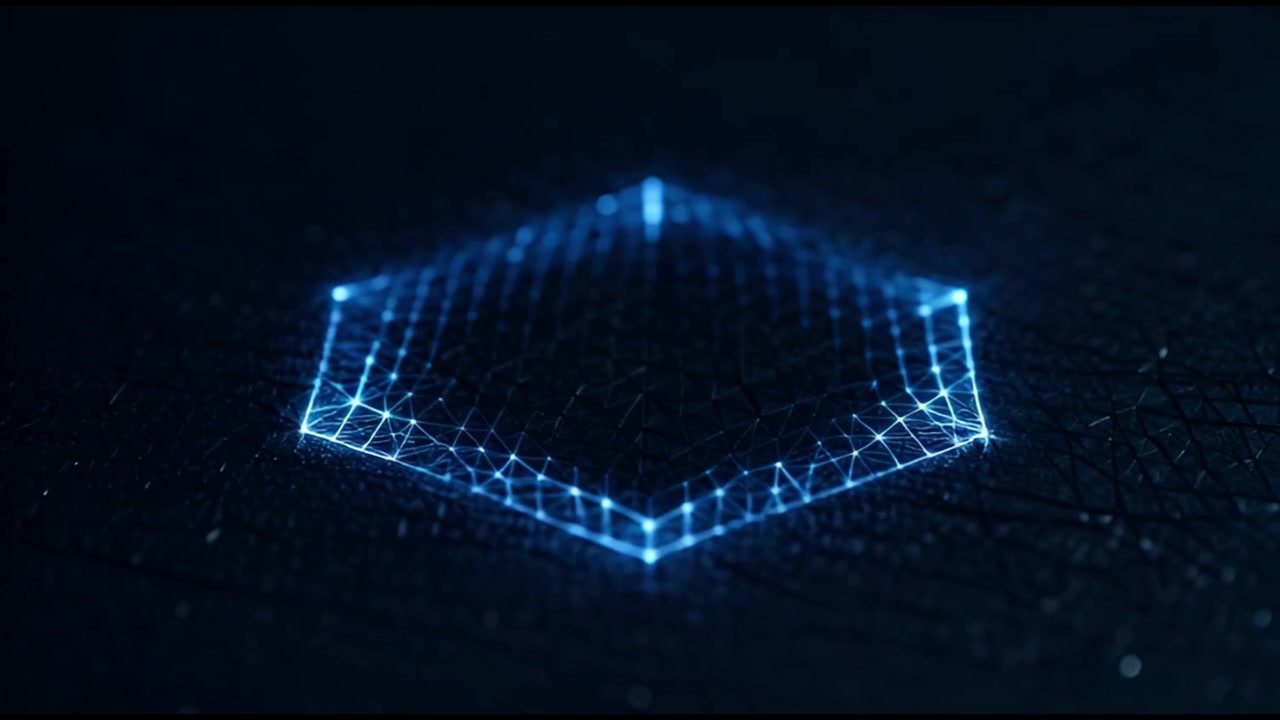 Glowing Blue Hexagon Digital Network Emerging on Dark Surface