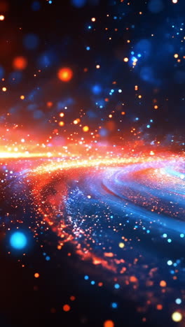 a bright blue and orange galaxy with a lot of stars. the stars are scattered all over the galaxy and the colors are very vivid