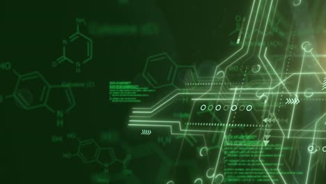 Animation-of-data-processing-over-computer-circuit-board