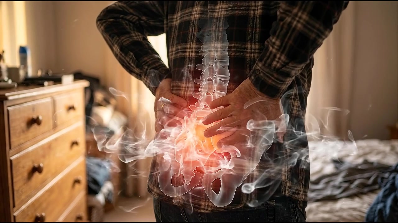 Man Suffering From Lower Back Pain With Anatomical Overlay