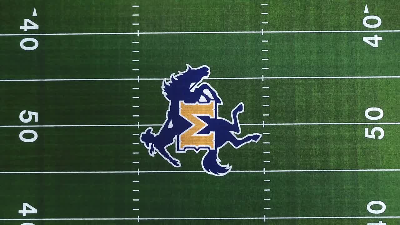 대학 볼 경기장 (mcneese university green grass field) 의 공중 촬영
