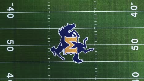 aerial shot of college football field mcneese university green grass field yard line