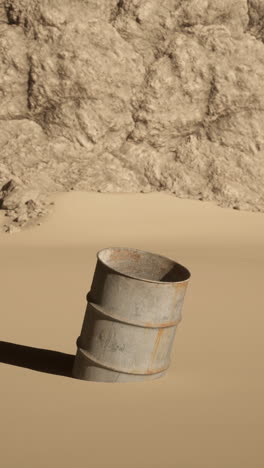 rusty barrel in a desert