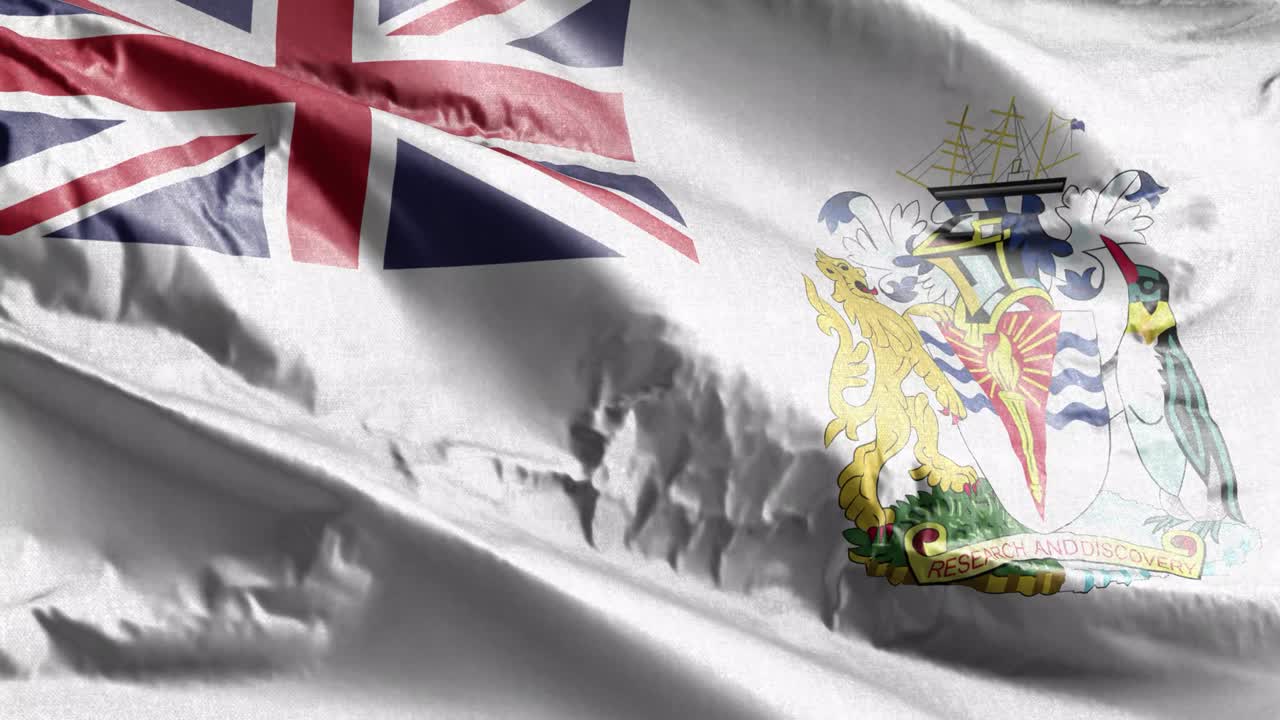 영국 남극 영토의 섬유 발이 바람에 흔들리고, 영국 남극의 발은 바람에 휘어지고, 직물 섬유 조직은 완전히 채우고, 배경은 10 초 루프입니다.