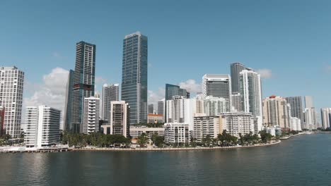 Beautiful-wide-aerial-view-of-Brickell-waterfront-downtown-Miami-4K