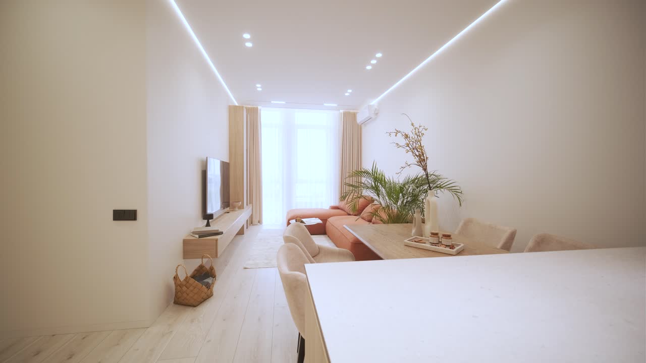 Modern Open-Concept Apartment Living and Dining Area