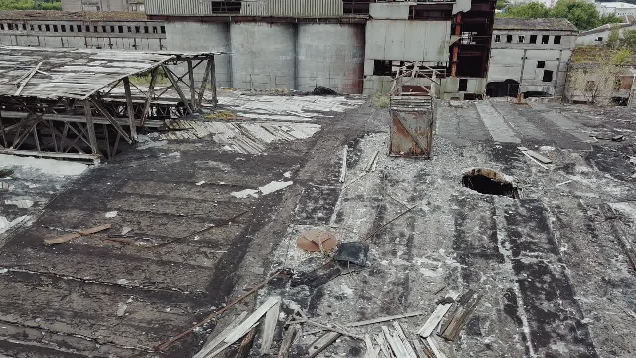 Ruins of an old factory. Old industrial building for demolition. Aerial view