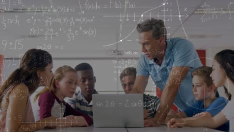 animation of mathematical equations over schoolchildren using laptop