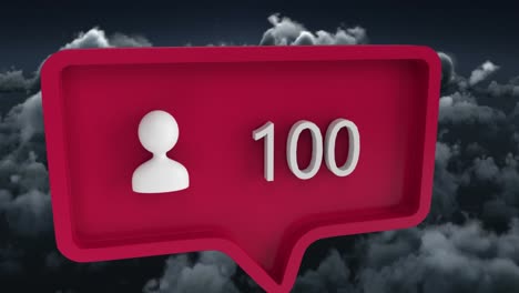 Animation-of-people-icon-with-numbers-on-speech-bubble-over-sky-and-clouds