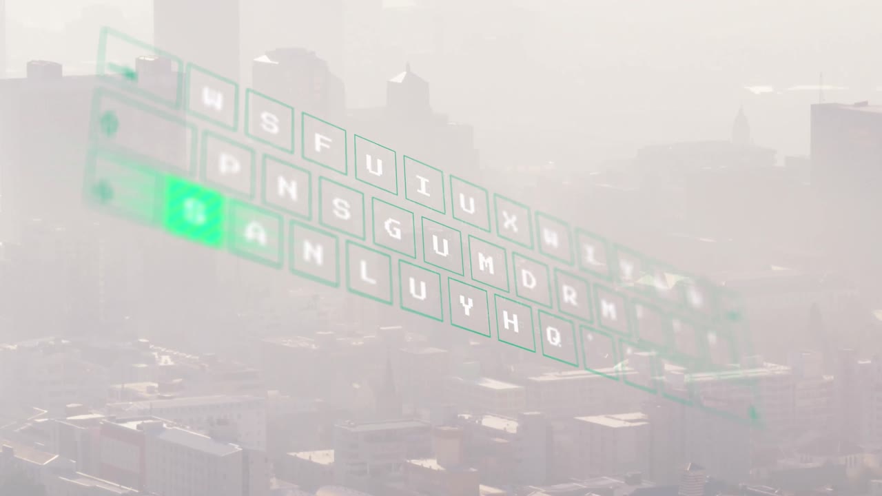 도시 풍경 위의 데이터 처리 애니메이션