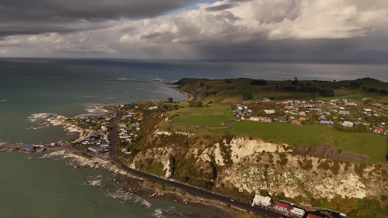 Kaikoura Peninsula coastline, peninsula, New Zealand. Aerial drone