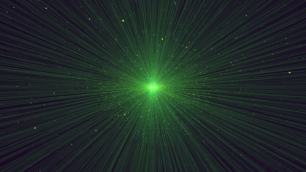 A vibrant sunburst with bright green lines merging at the center, creating a radiant and energetic display. The circular pattern intensifies towards the center, symbolizing brightness and vitality