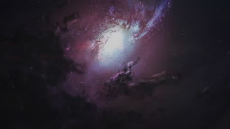 galaxy exploration through outer space towards glowing milky way galaxy