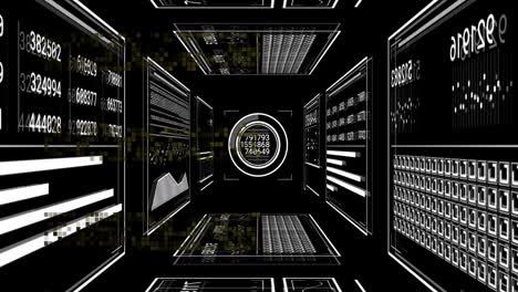 animation of data processing and diagrams on black background