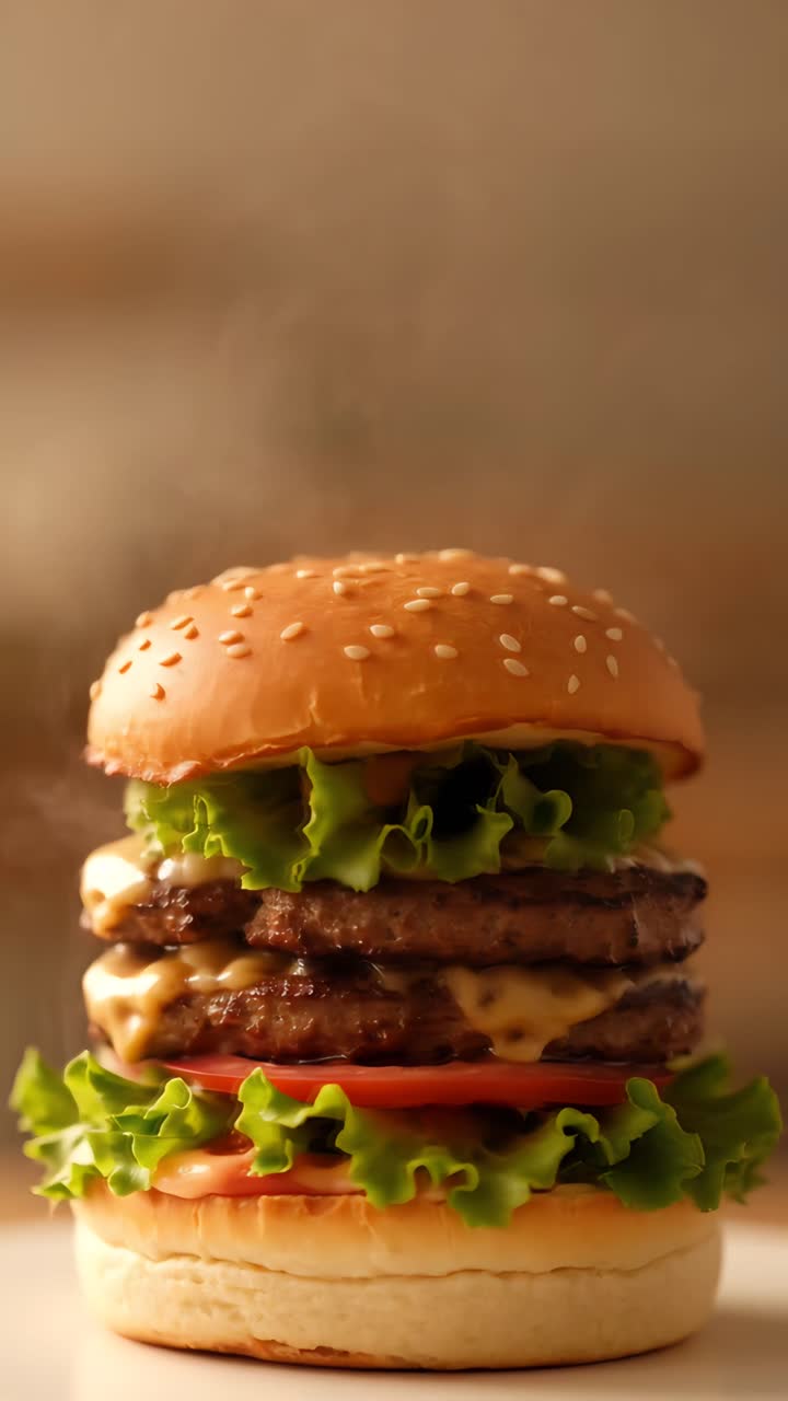 Hamburger Succoso Primo Piano Sfondo Bokeh 4K