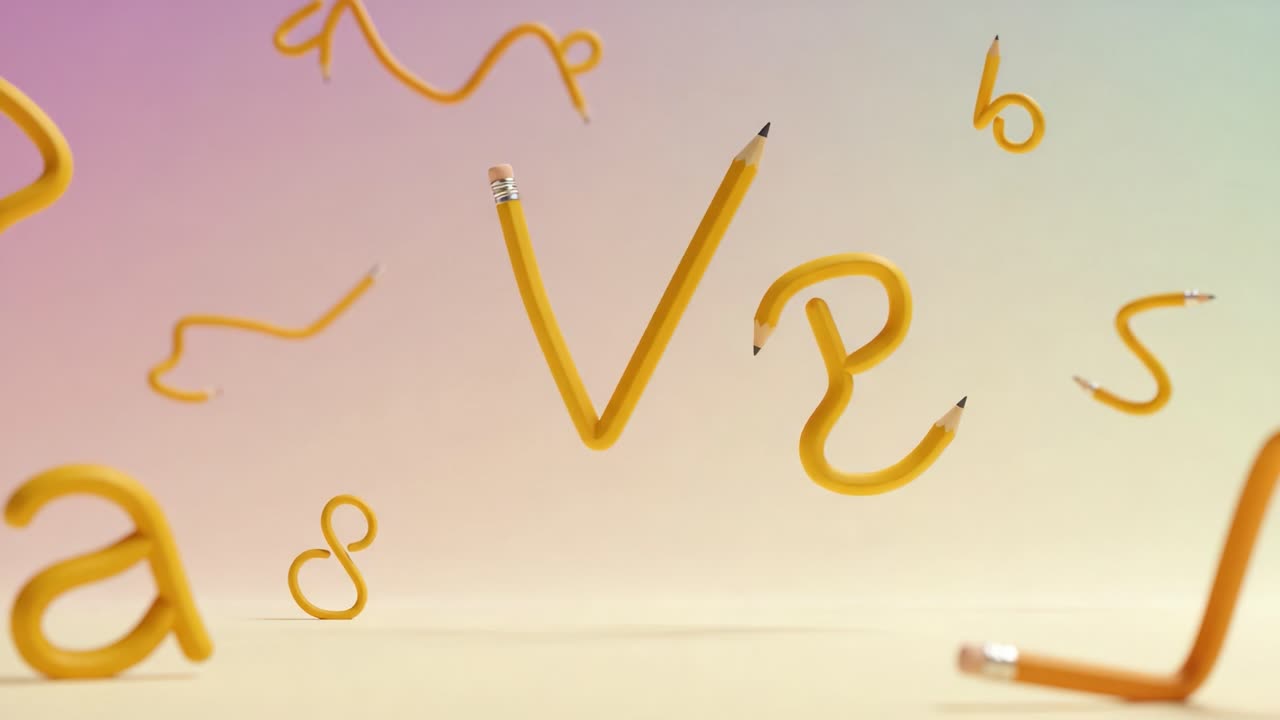 A Creative Display of Twisted Yellow Pencils Forming Letters and Shapes, Capturing the Imagination in a Colorful and Dynamic Arrangement
