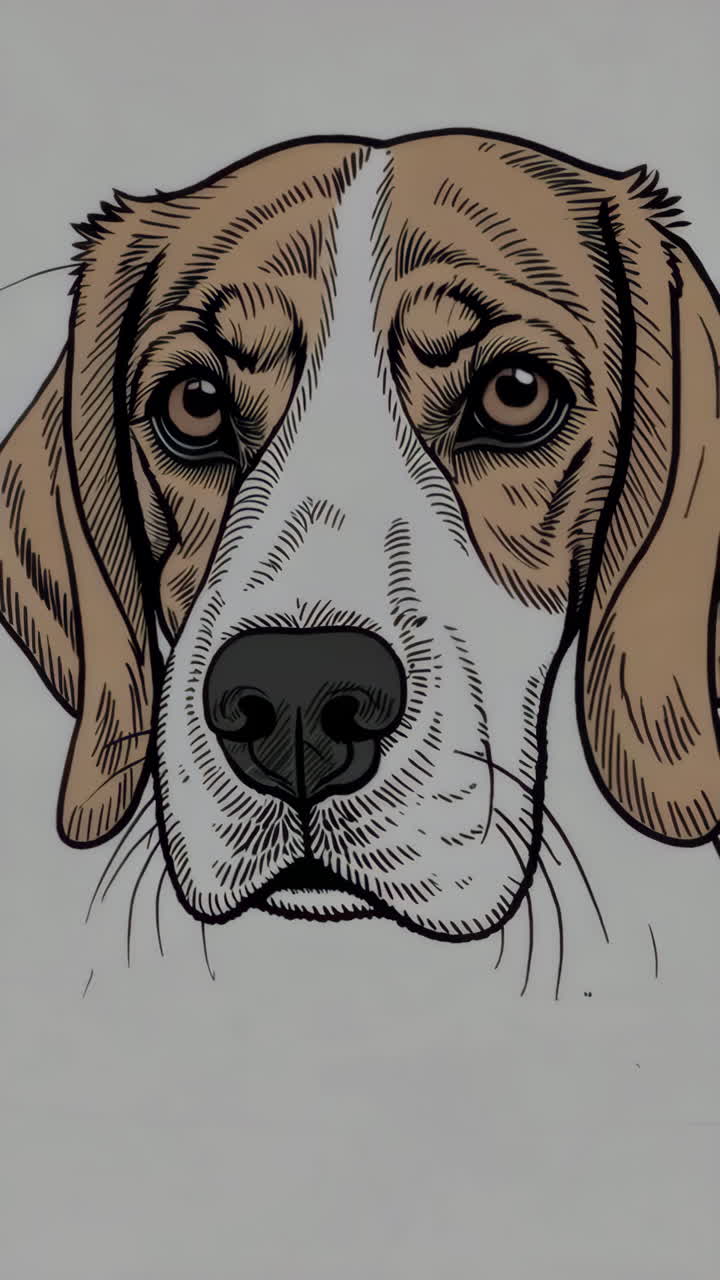 Illustrazioni di un cane Beagle e uno sfondo grigio.